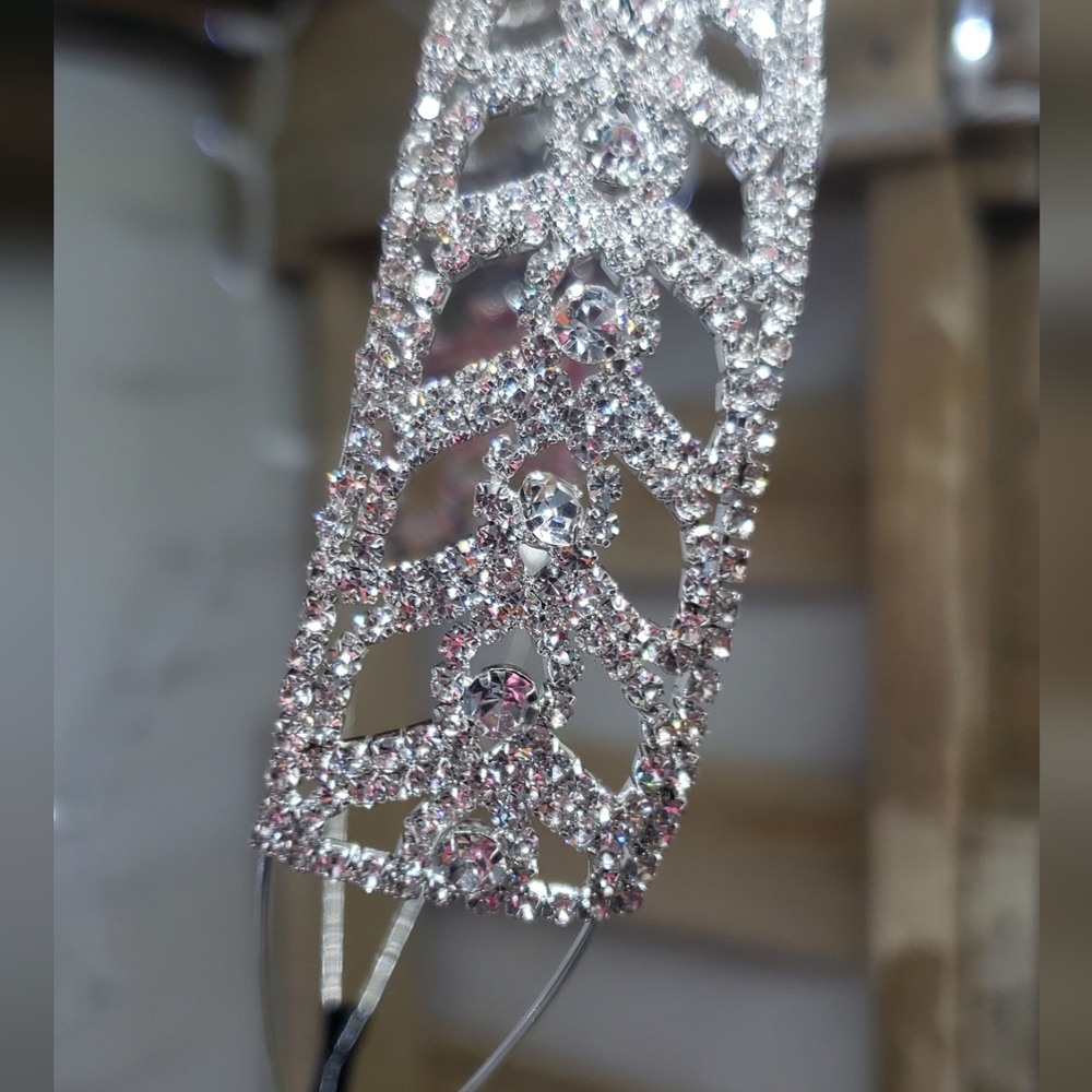 Luxury Natasha rhinestone headband wide silver wedding bridesmaid valentines - Picture 7 of 14